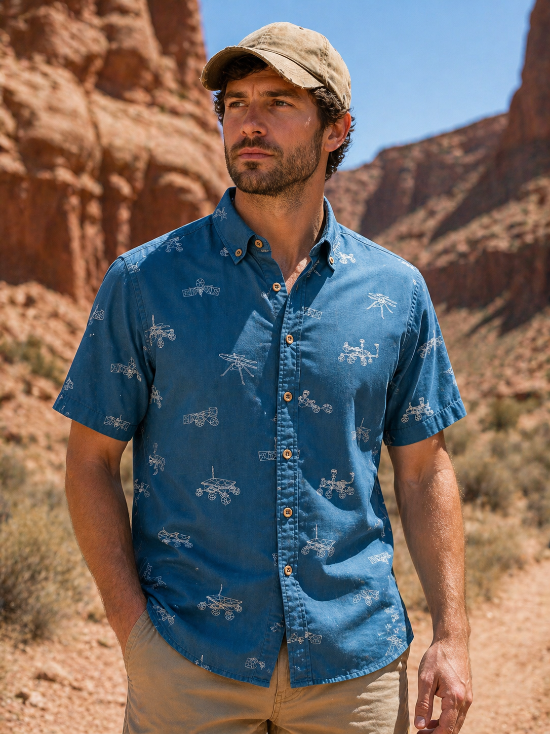 Mars Probes & Rovers Hawaiian Shirt (Teal) - Cape Kennedy Clothing 