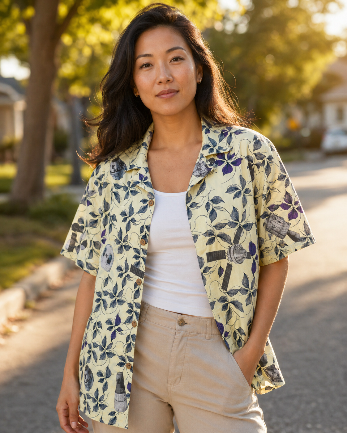 Space Capsules Hawaiian Shirt -Yellow - Cape Kennedy Clothing 