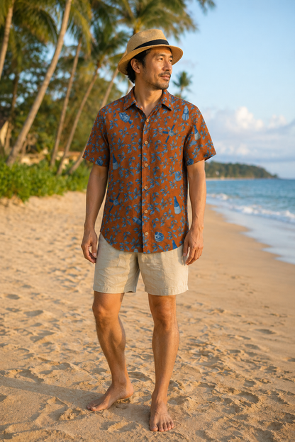 Space Capsules Hawaiian Shirt-Orange - Cape Kennedy Clothing 