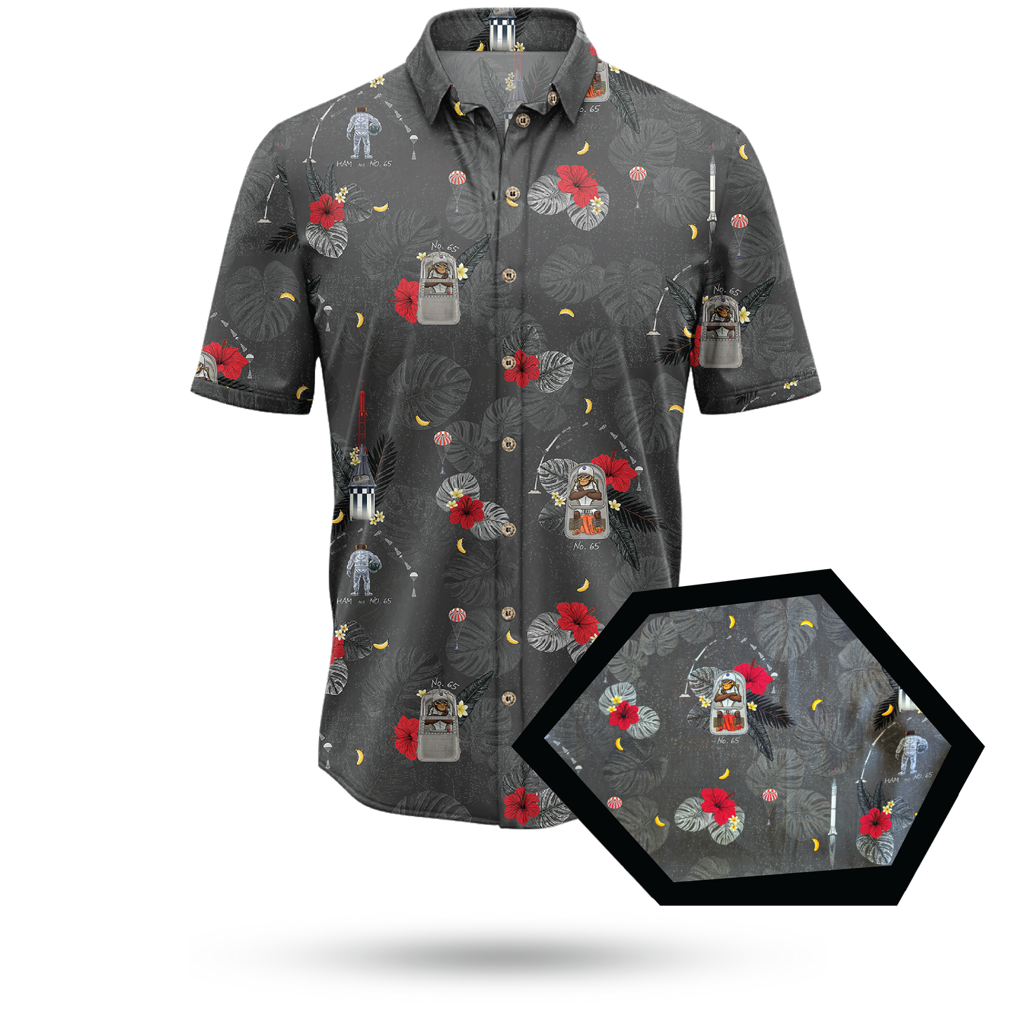 HAM the Space Chimp Hawaiian Shirt - Cape Kennedy Clothing 