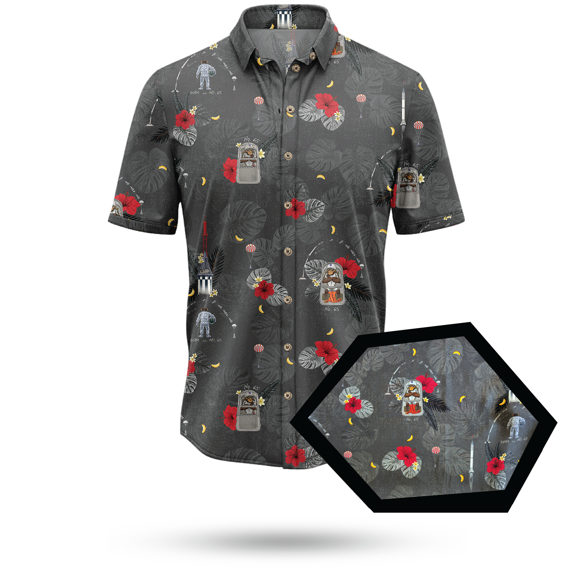 HAM the Space Chimp Hawaiian Shirt - Cape Kennedy Clothing 