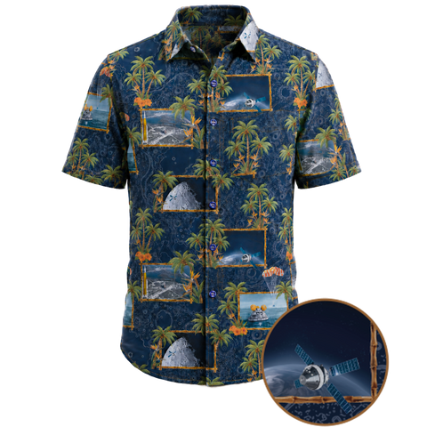 Project Artemis Hawaiian shirt - SLS Moon rocket all-over print on an ash background