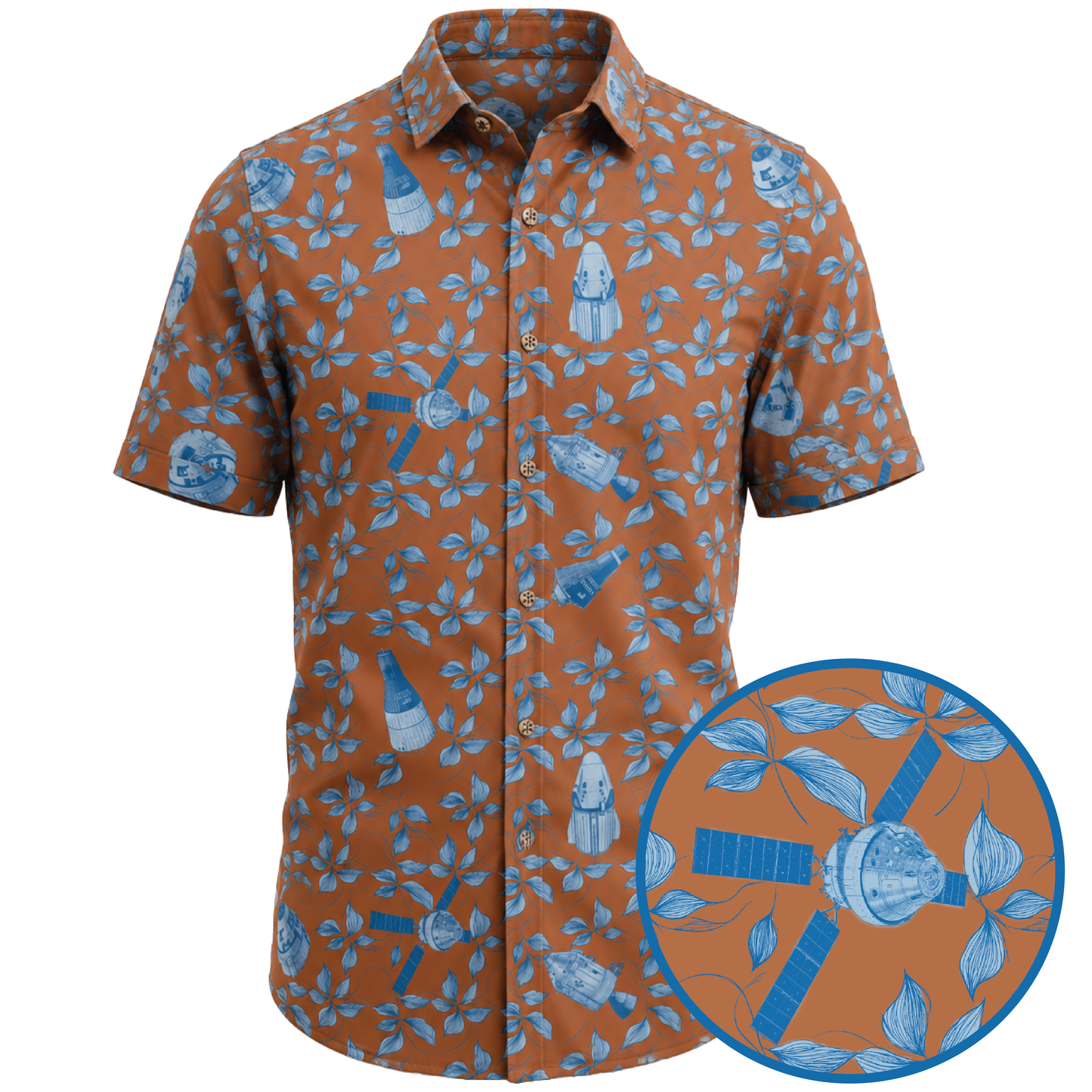 Space Capsules Hawaiian Shirt-Orange - Cape Kennedy Clothing 