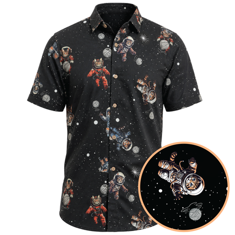 The "Cats"tronauts Hawaiian shirt - all-over print celebrating Felicette, the first cat in space