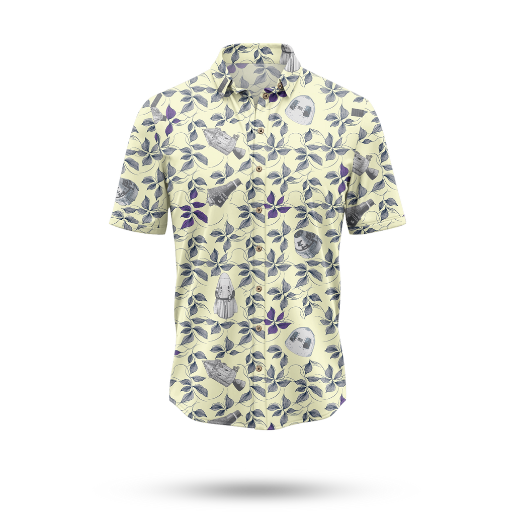 Space Capsules Hawaiian Shirt -Yellow - Cape Kennedy Clothing 
