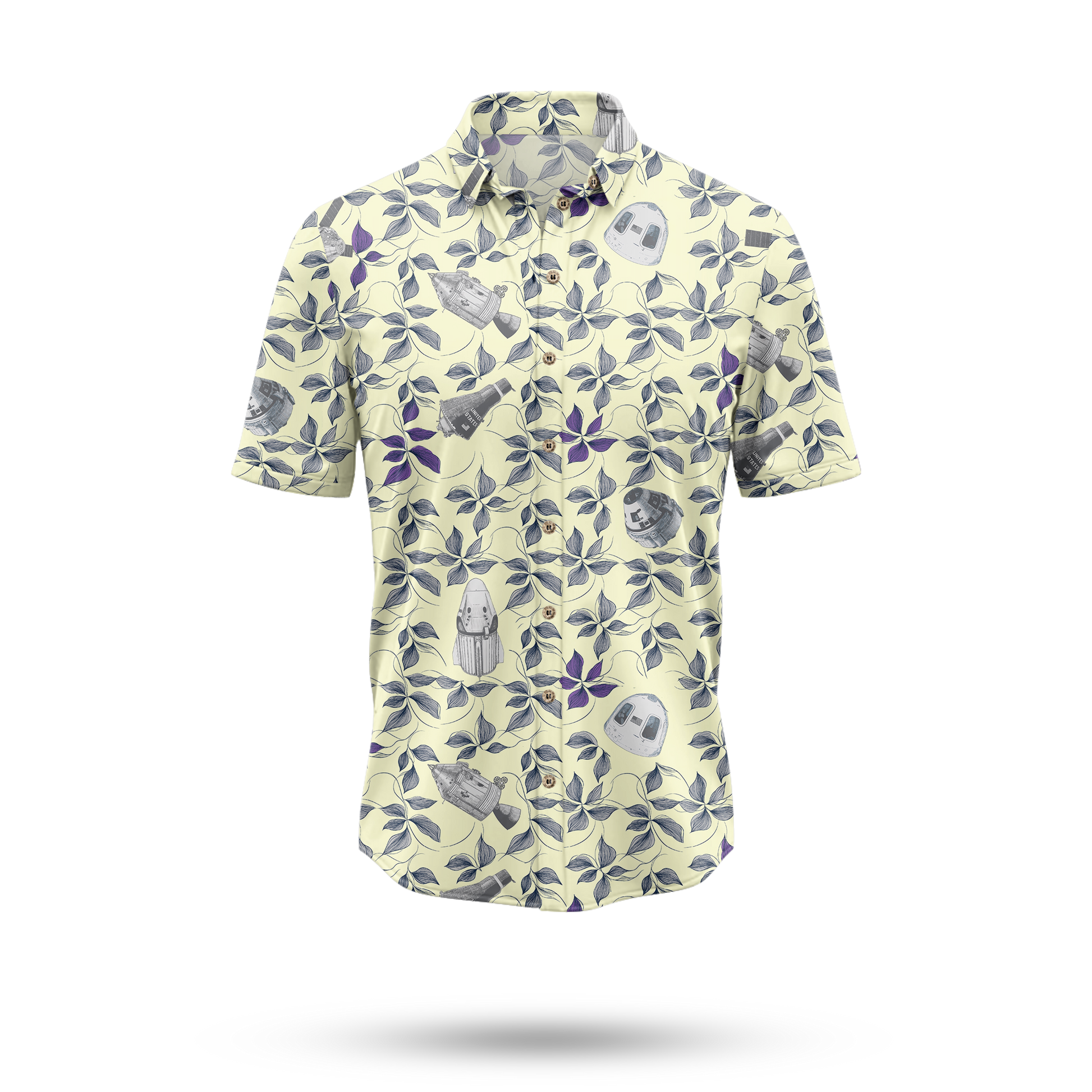 Space Capsules Hawaiian Shirt -Yellow - Cape Kennedy Clothing 